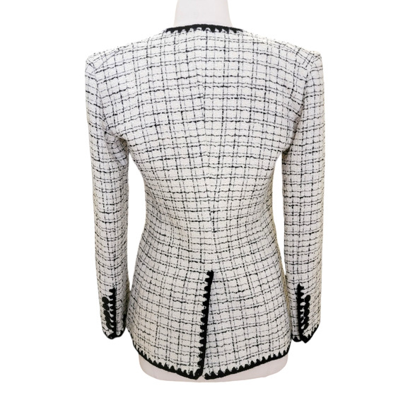 Veronica Beard Albia Rickrack Trim Tweed Lady Jacket Black White Check Size 0 - Picture 7 of 9